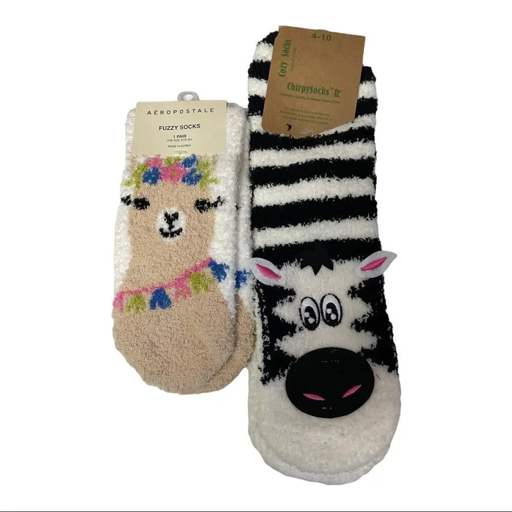 Fuzzy socks Llama and zebra new